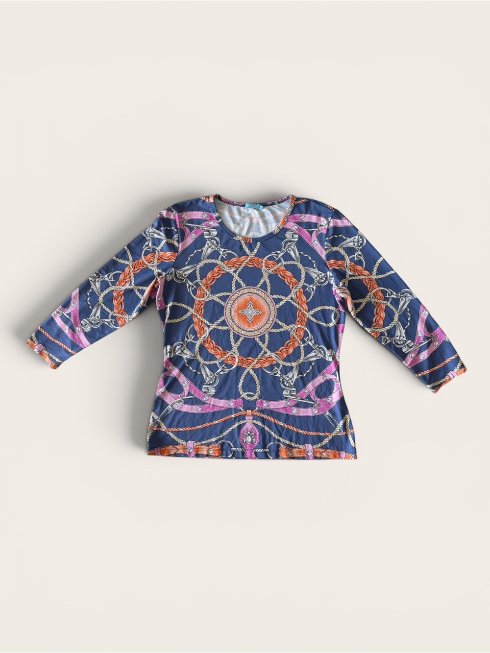 J. McLaughlin Equestrian Chain Print Top 3/4 Sleeve